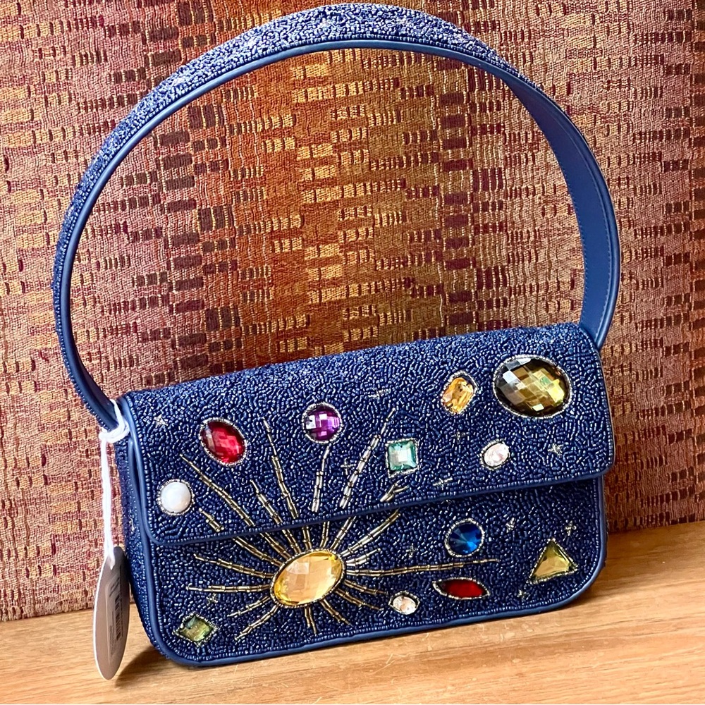 πΊπHPππΊ NWT Staud Beaded Tommy Shoulder Bag Navy Celestial π Rare π - Picture 6 of 16